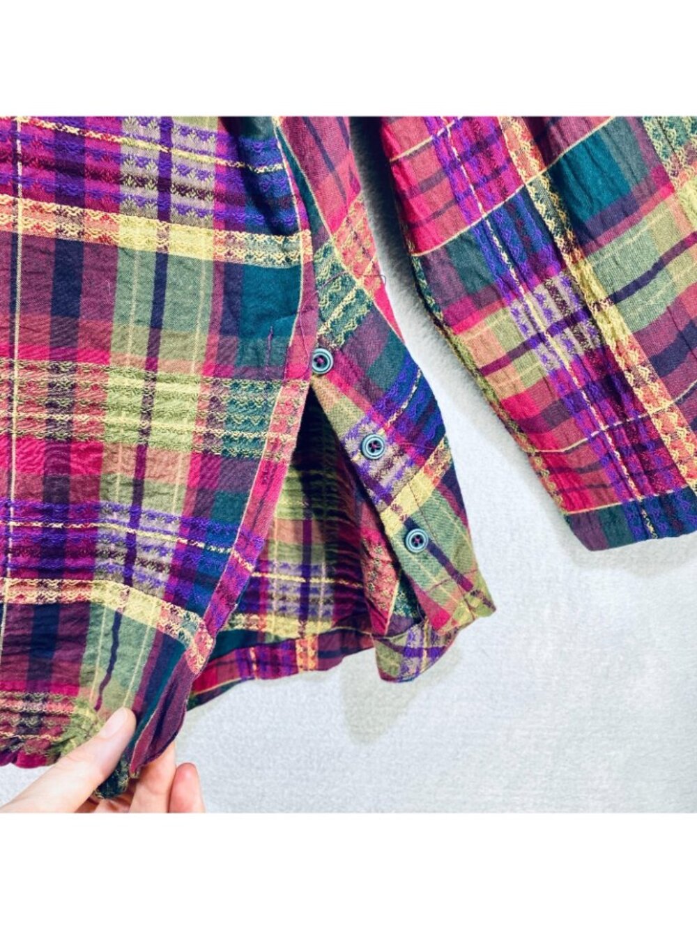 Habitat Top Womens M Multicolor Cotton Blend Plaid Blouse Sustainable Boho - Picture 3 of 12